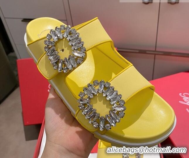  Most Popular Roger Vivier Double Buckle Leather Flat Slide Sandals 071360 Yellow 2021