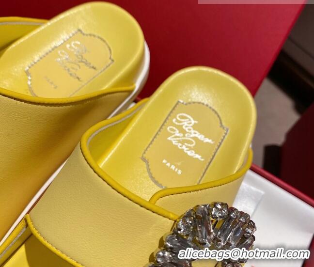  Most Popular Roger Vivier Double Buckle Leather Flat Slide Sandals 071360 Yellow 2021