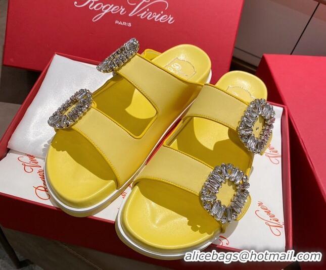  Most Popular Roger Vivier Double Buckle Leather Flat Slide Sandals 071360 Yellow 2021