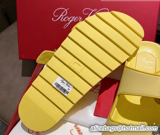  Most Popular Roger Vivier Double Buckle Leather Flat Slide Sandals 071360 Yellow 2021