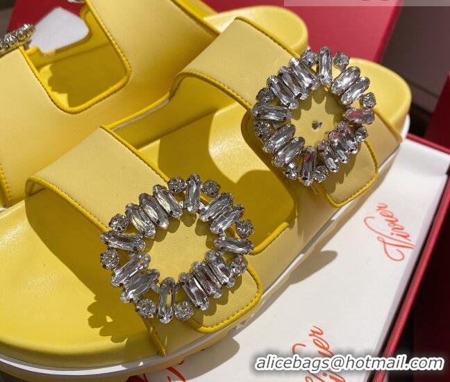  Most Popular Roger Vivier Double Buckle Leather Flat Slide Sandals 071360 Yellow 2021