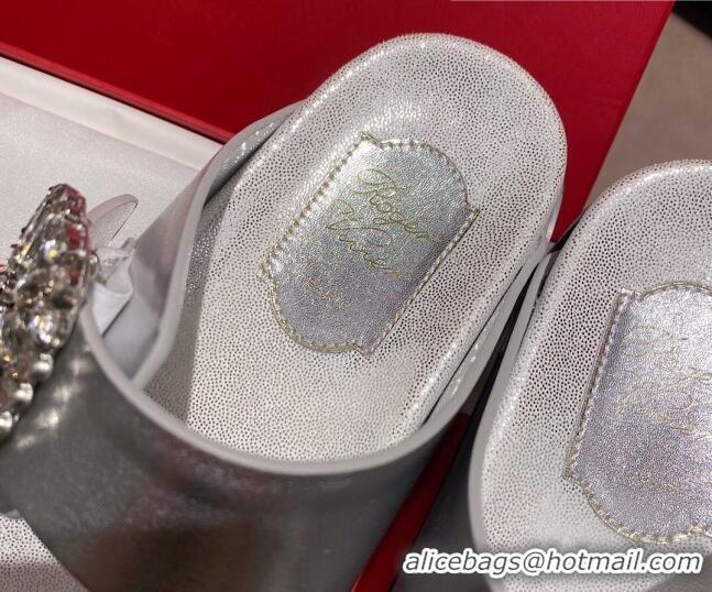 Unique Grade Roger Vivier Double Buckle Leather Flat Slide Sandals 071360 Silver 2021