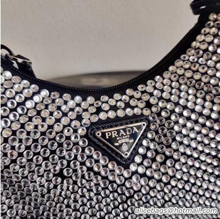 Promotional Prada Satin mini-bag with artificial crystals 1BE515Z black