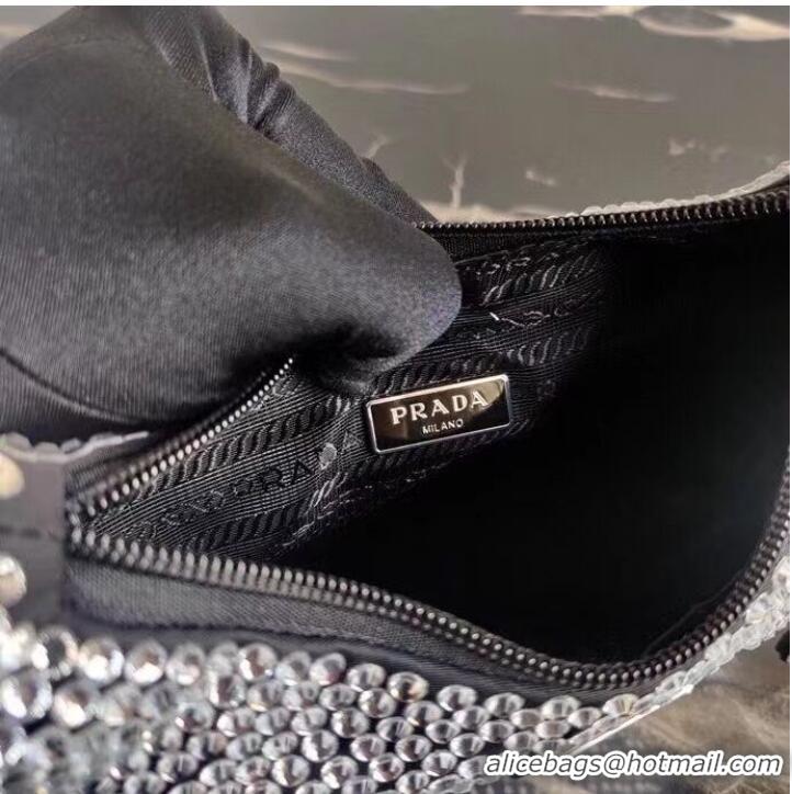 Promotional Prada Satin mini-bag with artificial crystals 1BE515Z black