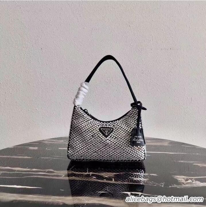 Promotional Prada Satin mini-bag with artificial crystals 1BE515Z black