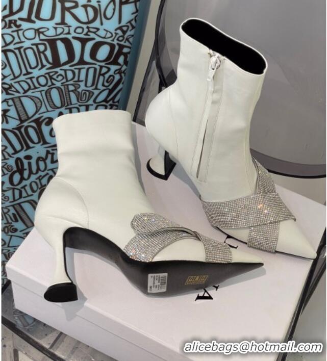 Best Design Amina Muaddi Elastic Short Boots with Crystal Band 092736 White