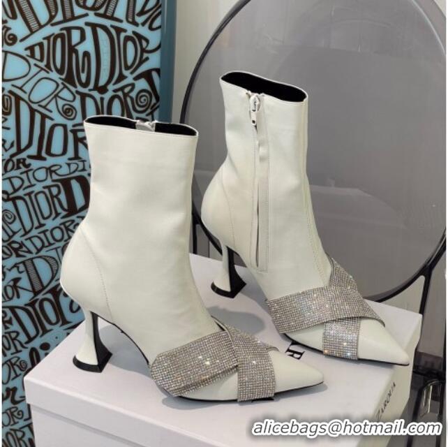 Best Design Amina Muaddi Elastic Short Boots with Crystal Band 092736 White