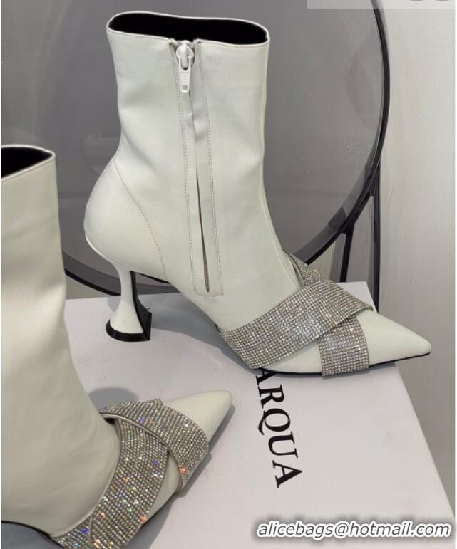 Best Design Amina Muaddi Elastic Short Boots with Crystal Band 092736 White