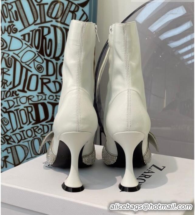 Best Design Amina Muaddi Elastic Short Boots with Crystal Band 092736 White