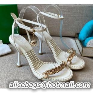 Custom Bottega Veneta Dot Leather Chain Sandals 9cm 071424 White 2021