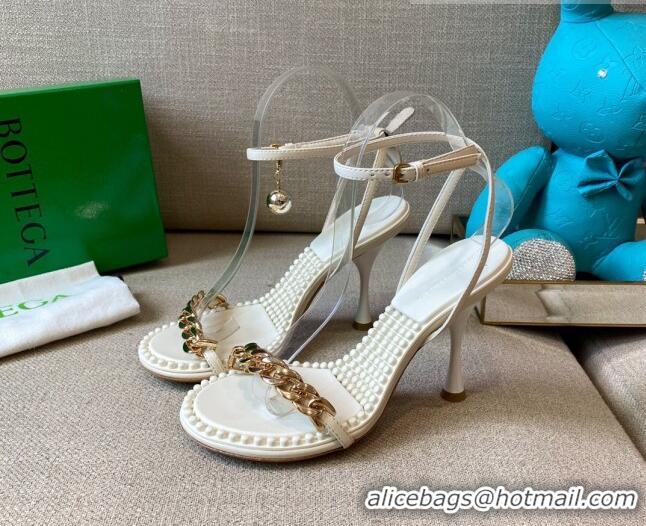 Custom Bottega Veneta Dot Leather Chain Sandals 9cm 071424 White 2021