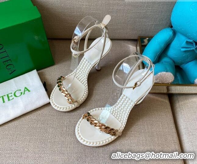 Custom Bottega Veneta Dot Leather Chain Sandals 9cm 071424 White 2021