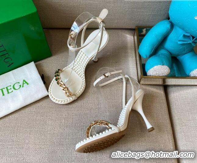 Custom Bottega Veneta Dot Leather Chain Sandals 9cm 071424 White 2021