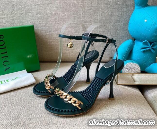 Discount Bottega Veneta Dot Leather Chain Sandals 9cm 071424 Inkwell Green 2021