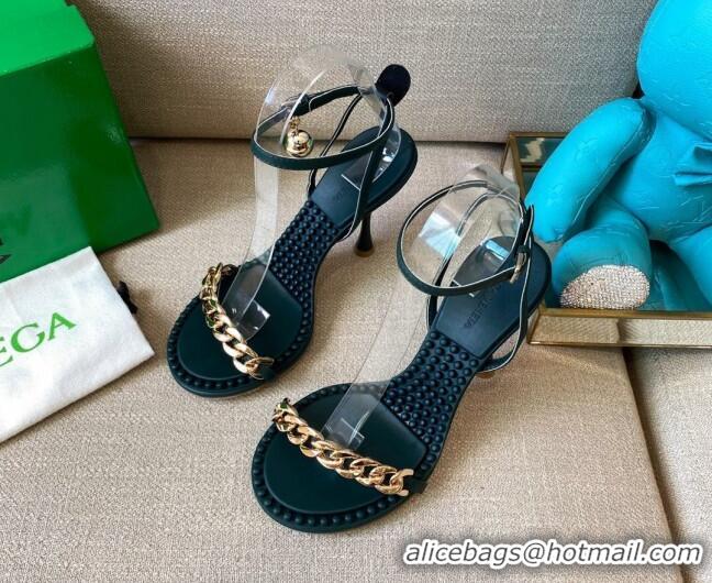 Discount Bottega Veneta Dot Leather Chain Sandals 9cm 071424 Inkwell Green 2021