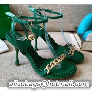 Cute Bottega Veneta Dot Leather Chain Sandals 9cm 071424 Grass Green 2021