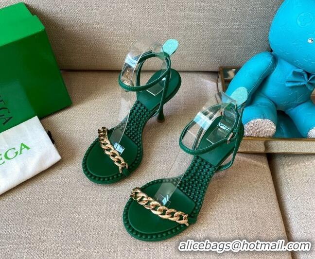 Cute Bottega Veneta Dot Leather Chain Sandals 9cm 071424 Grass Green 2021