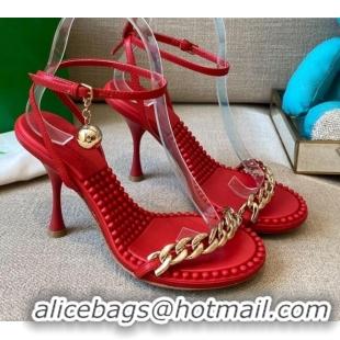 New Style Bottega Veneta Dot Leather Chain Sandals 9cm 071424 Red