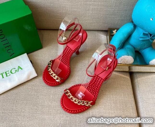 New Style Bottega Veneta Dot Leather Chain Sandals 9cm 071424 Red