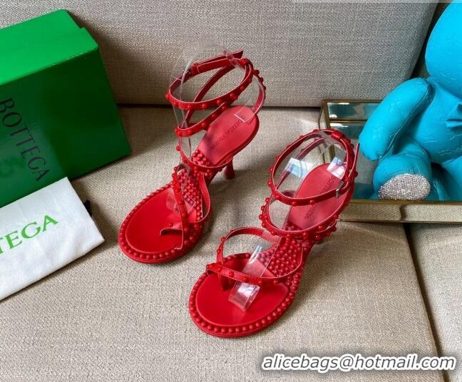 Low Price Bottega Veneta Dot Leather Ankle Wrap Sandals 9cm 071430 Red