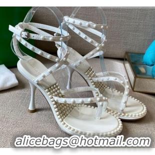 Low Price Bottega Veneta Dot Leather Ankle Wrap Sandals 9cm 071430 White