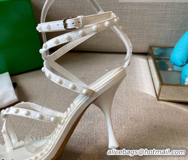 Low Price Bottega Veneta Dot Leather Ankle Wrap Sandals 9cm 071430 White