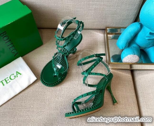 Good Looking Bottega Veneta Dot Leather Ankle Wrap Sandals 9cm 071430 Green