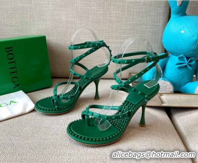 Good Looking Bottega Veneta Dot Leather Ankle Wrap Sandals 9cm 071430 Green