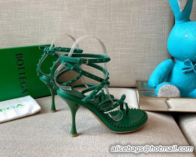 Good Looking Bottega Veneta Dot Leather Ankle Wrap Sandals 9cm 071430 Green