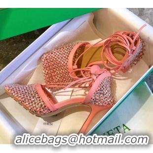 Sumptuous Bottega Veneta Sparkle Stretch Crystal Mesh Sandals 9cm 081219 Flamingo Pink