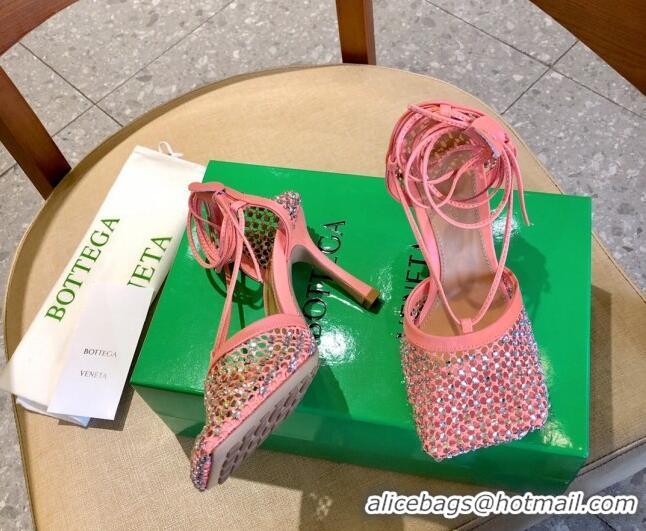 Sumptuous Bottega Veneta Sparkle Stretch Crystal Mesh Sandals 9cm 081219 Flamingo Pink