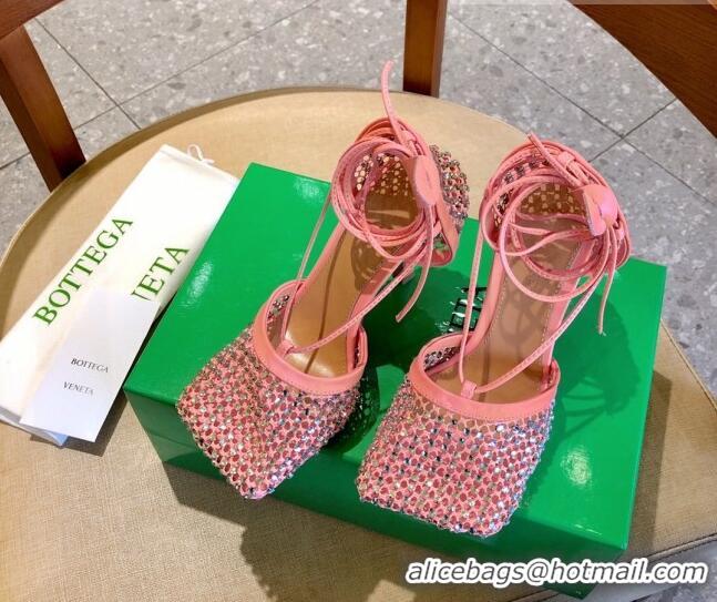 Sumptuous Bottega Veneta Sparkle Stretch Crystal Mesh Sandals 9cm 081219 Flamingo Pink