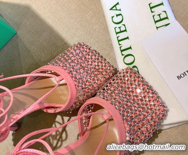 Sumptuous Bottega Veneta Sparkle Stretch Crystal Mesh Sandals 9cm 081219 Flamingo Pink