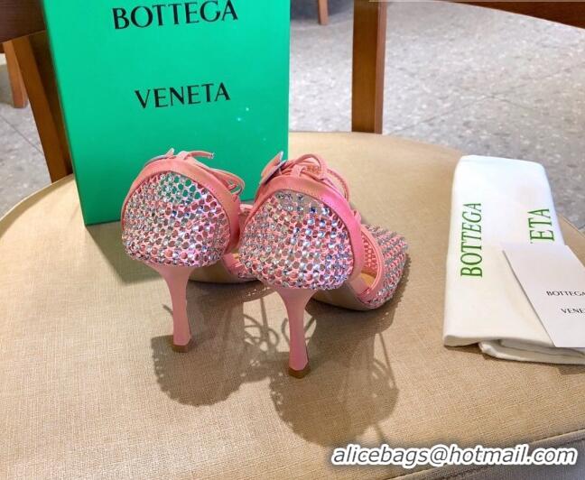 Sumptuous Bottega Veneta Sparkle Stretch Crystal Mesh Sandals 9cm 081219 Flamingo Pink