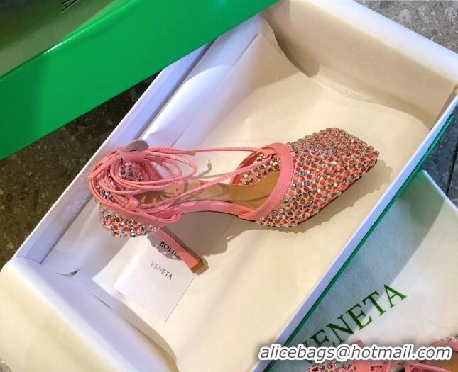 Sumptuous Bottega Veneta Sparkle Stretch Crystal Mesh Sandals 9cm 081219 Flamingo Pink