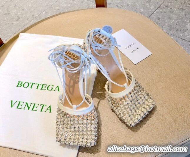 Best Product Bottega Veneta Sparkle Stretch Crystal Mesh Sandals 9cm 081219 White