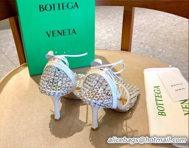 Best Product Bottega Veneta Sparkle Stretch Crystal Mesh Sandals 9cm 081219 White