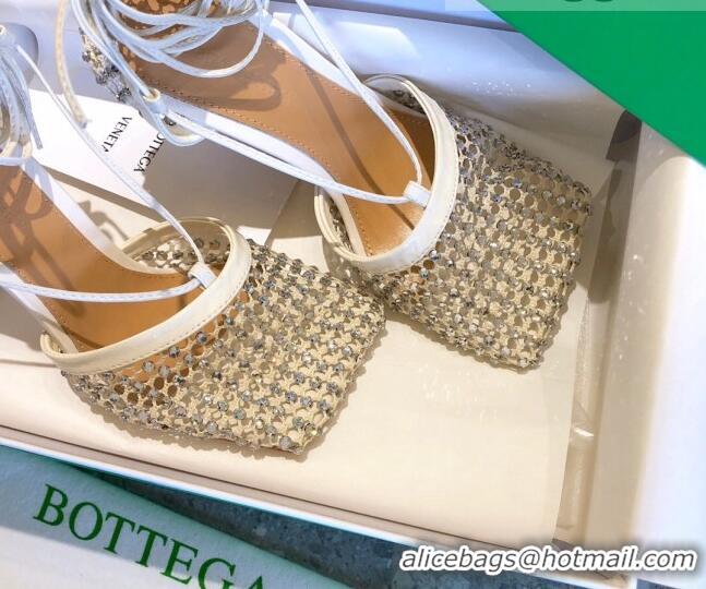 Best Product Bottega Veneta Sparkle Stretch Crystal Mesh Sandals 9cm 081219 White