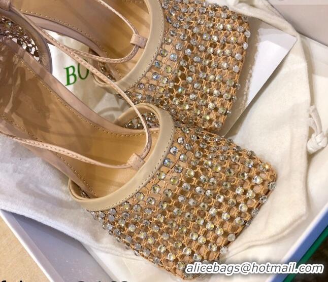 Unique Style Bottega Veneta Sparkle Stretch Crystal Mesh Sandals 9cm 081219 Beige