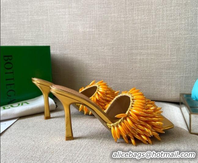 Good Quality Bottega Veneta Bean Stretch Bead Heel Sandals 9cm 81223 Amber Yellow