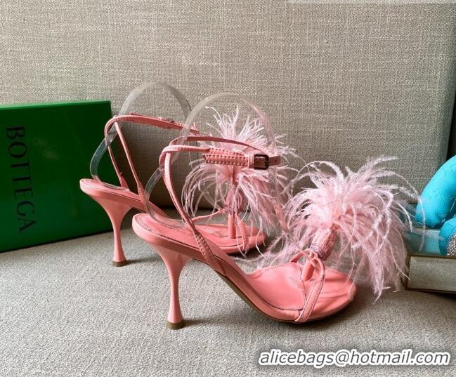 Best Grade Bottega Veneta Feather Dot Heel Sandals 9cm Flamingo Pink 2021