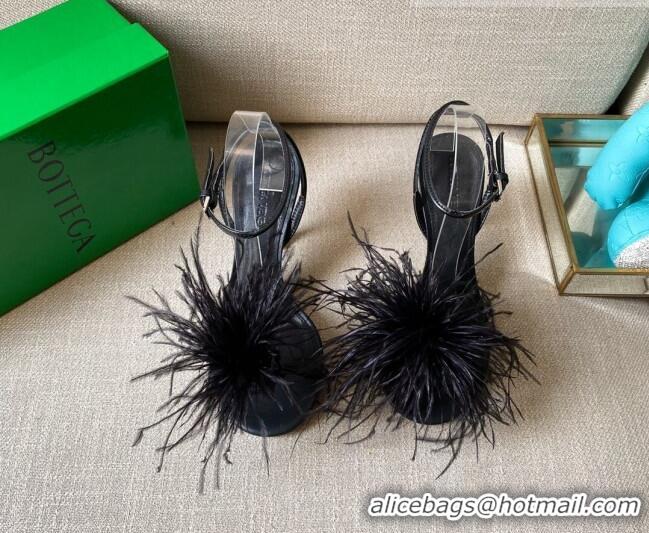 Best Grade Bottega Veneta Feather Dot Heel Sandals 9cm 081230 Black 2021