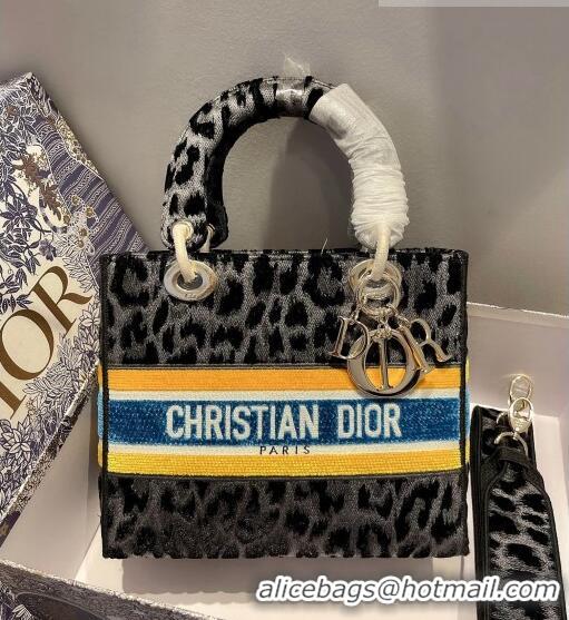 AAAAA Discount Dior Medium Lady D-Lite Bag in Grey Multicolor Mizza Embroidered Velvet CD2029 2021