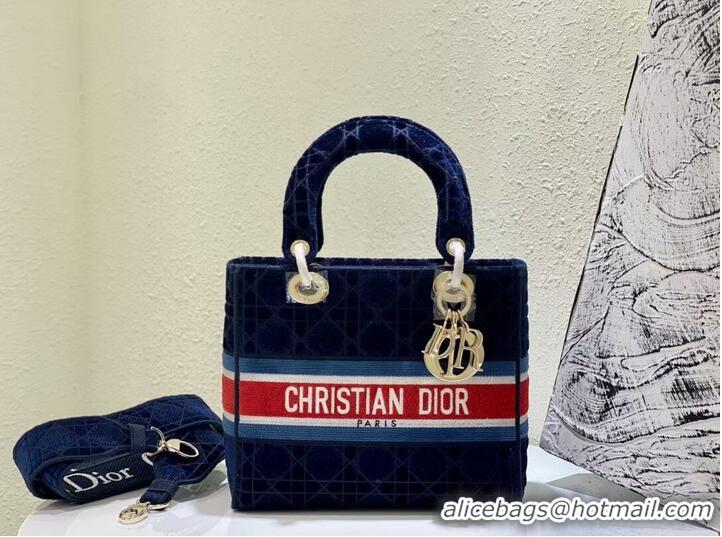 Top Quality DIOR BOOK TOTE Velvet M2030 Dark Blue