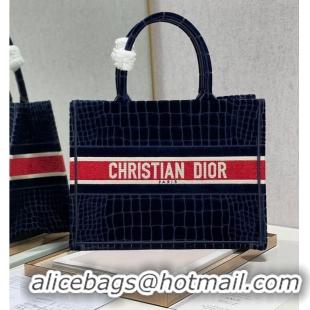 Buy Fashionable DIOR BOOK TOTE Velvet Crocodile Pattern Small M1286 Dark Blue