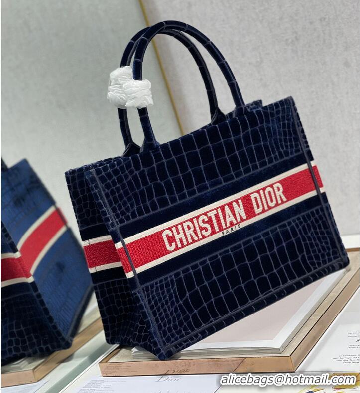 Buy Fashionable DIOR BOOK TOTE Velvet Crocodile Pattern Small M1286 Dark Blue