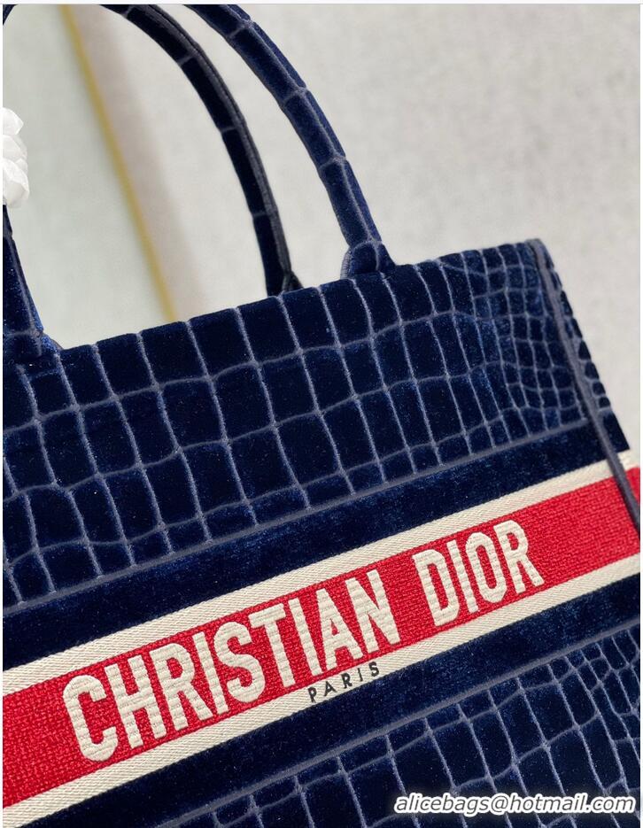 Buy Fashionable DIOR BOOK TOTE Velvet Crocodile Pattern Small M1286 Dark Blue