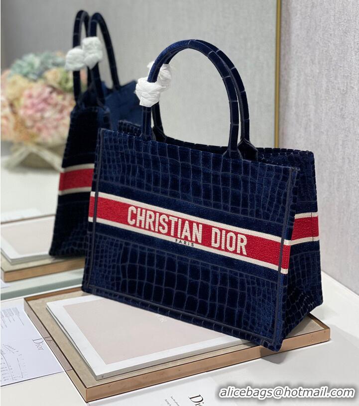 Buy Fashionable DIOR BOOK TOTE Velvet Crocodile Pattern Small M1286 Dark Blue