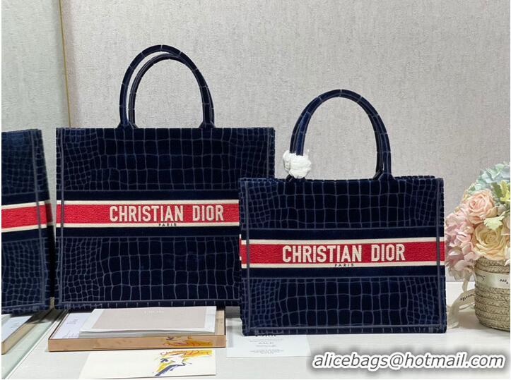 Buy Fashionable DIOR BOOK TOTE Velvet Crocodile Pattern Small M1286 Dark Blue