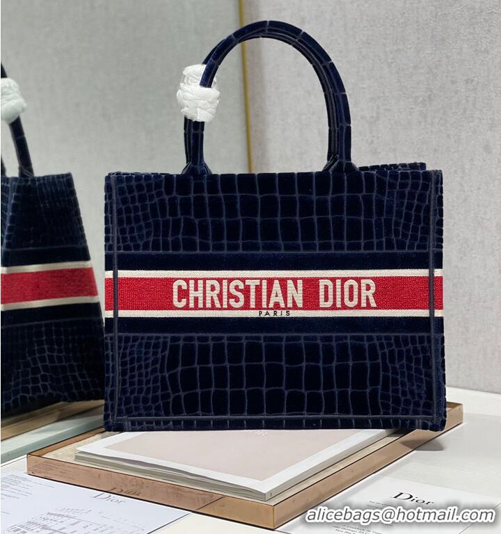 Buy Fashionable DIOR BOOK TOTE Velvet Crocodile Pattern Small M1286 Dark Blue